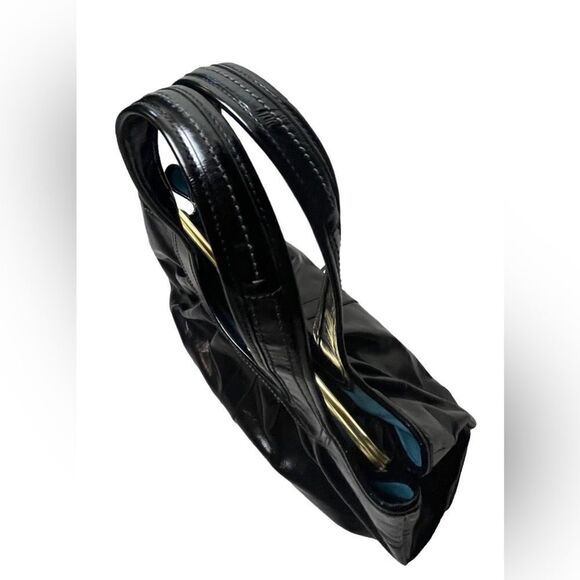 Vintage Pristine Coach Ergo Pleated Frame Kiss Lock Blk Patent Leather Satchel - Picture 5 of 12